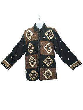 Yak Magik Jacket XL Quilted Patchwork Abstract Art To Wear Vintage 90s Geometric